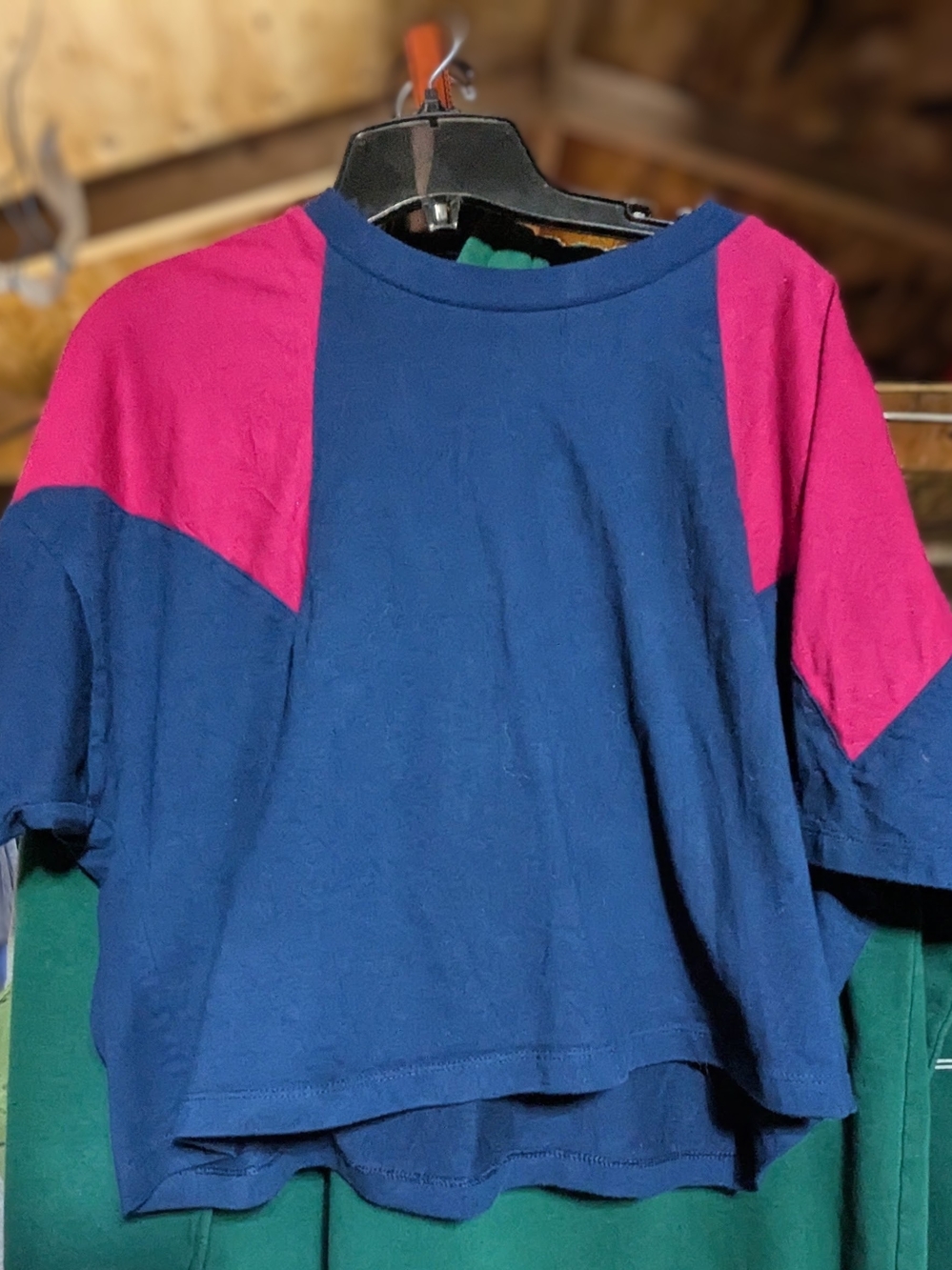 adidas Navy and Fuchsia Colorblock Crop Tee
